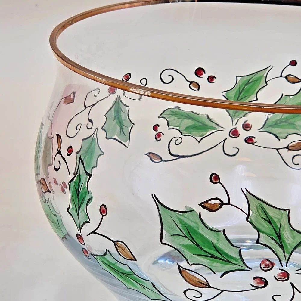 Home for the Holidays Holly Holiday Clear Glass Bowl Medium 205150 Vintage 1999